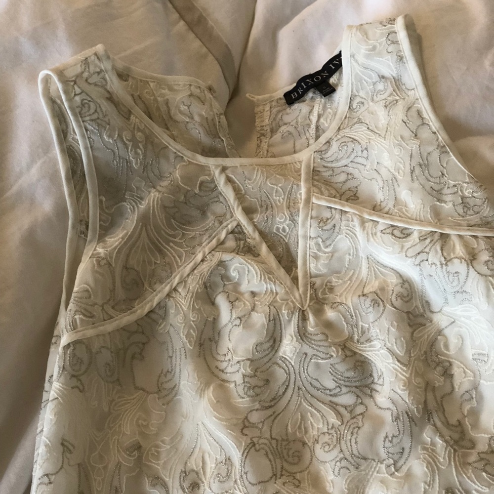 Delicate white tank top with metallic detailing